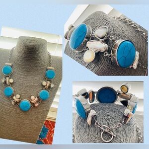 Turqouise and mother of pearl big necklace and bracelet Set